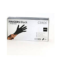 Перчатки нитриловые одноразовые без пудры Ceros FINGERS BLACK размер - М 100шт.