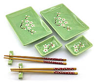 Сервиз для суши "Сакура на зеленом фоне" набор посуды на 2 персоны (34280N2)