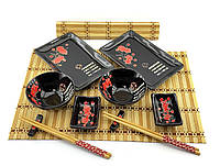 Сервиз для суши "Красная сакура на черном фоне" набор посуды на 2 персоны (34282A)
