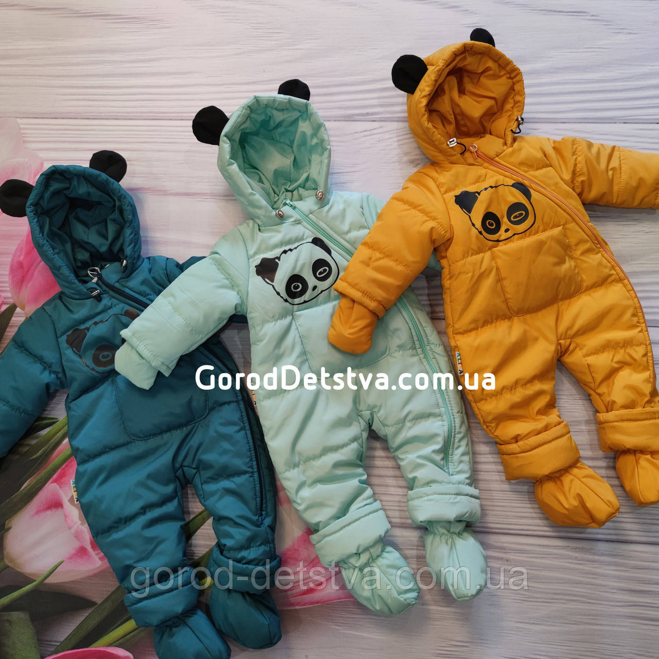 Дитячий демісезонні комбінезон Панда 74 80 розмір для діток від 6 до 18 міс, фото 1