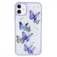 Панель чохол для Apple iPhone 12, 12 Pro Alitek Batterfly Метелики з блискітками Purple