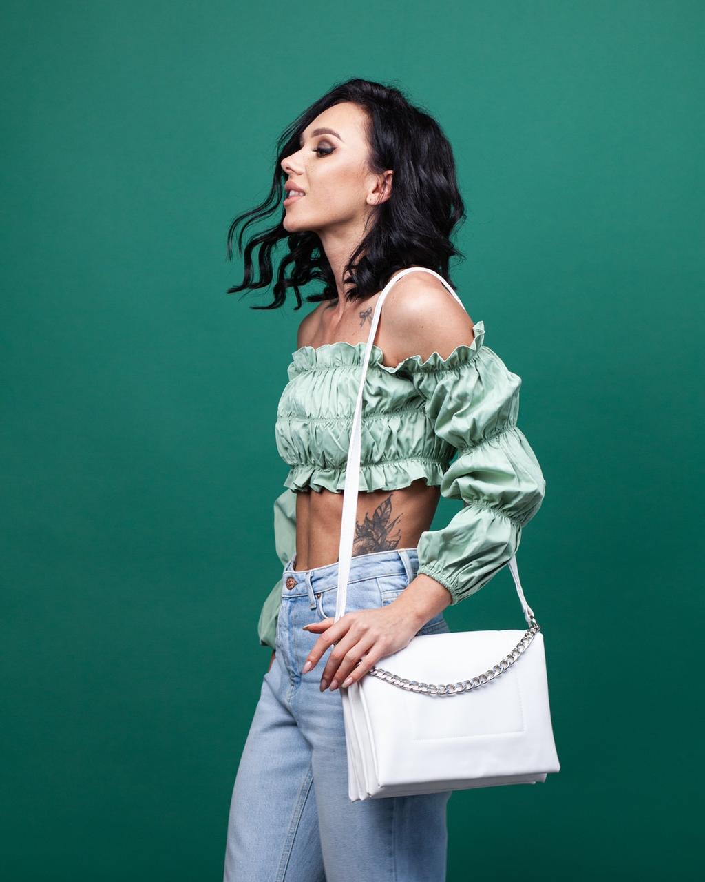 Сумочка жіноча крос-боді з ланцюжком та довгим ремінцем 28*20 см Nata Білий, фото 1