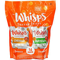 Whisps, Cheese Crisps Pack, 7 Cheddar, 7 Parmesan, 14 Bags, 0.63 oz ( 18 g) Each - Оригинал