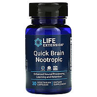 Life Extension, Quick Brain, ноотропный препарат, 30 вегетарианских капсул - Оригинал