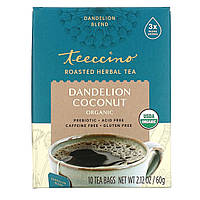 Teeccino, Органический жареный травяной чай, одуванчик и кокос, без кофеина, 10 чайных пакетиков, 2,12 унции