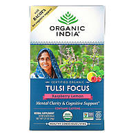 Organic India, Tulsi Tea, Focus, малина и лимон, 18 пакетиков для настоя, 1,27 унции (36 г) - Оригинал