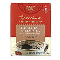 Teeccino, Mushroom Herbal Tea, Turkey Tail Astragalus, 10 Tea Bags, 2.12 oz (60 g) - Оригинал