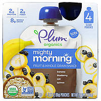 Plum Organics, Mighty Morning, снек из цельнозерновых продуктов, банан, голубика, овес, киноа, капсулы, 4