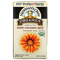 Newman's Own Organics, Без кофеина, травяной чай, сладкая корица, 20 чайных пакетиков, 39 г (1,41 унции) -