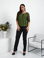Ніжна блуза з мереживом, арт. 117, колір зелений хакі