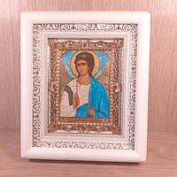 Ікона Ангела Охоронця, лик 10х12 см, у білому дерев'яному кіоті з камінням