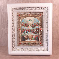 Икона Собор всех Святых, лик 10х12 см, в белом деревянном киоте с камнями