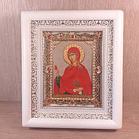 Икона Марии Магдалине Равноапостольной, лик 10х12 см, в белом деревянном киоте с камнями