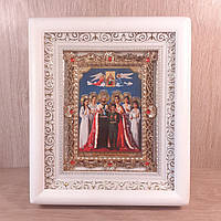Царські мученики святі, лик 10х12 см, у білому дерев'яному кіоті з камінням.