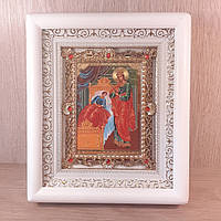 Икона Целительница Пресвятая Богородица, лик 10х12 см, в белом деревянном киоте с камнями