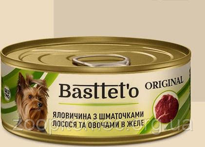 Вологий корм для собак Basttet'o Original Яловичина з шматочками лосося і овочами в желе, 85 г, фото 1