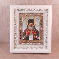 Икона Лука Святитель, исповедник, архиепископ Крымский, лик 10х12 см, в белом деревянном киоте с камнями