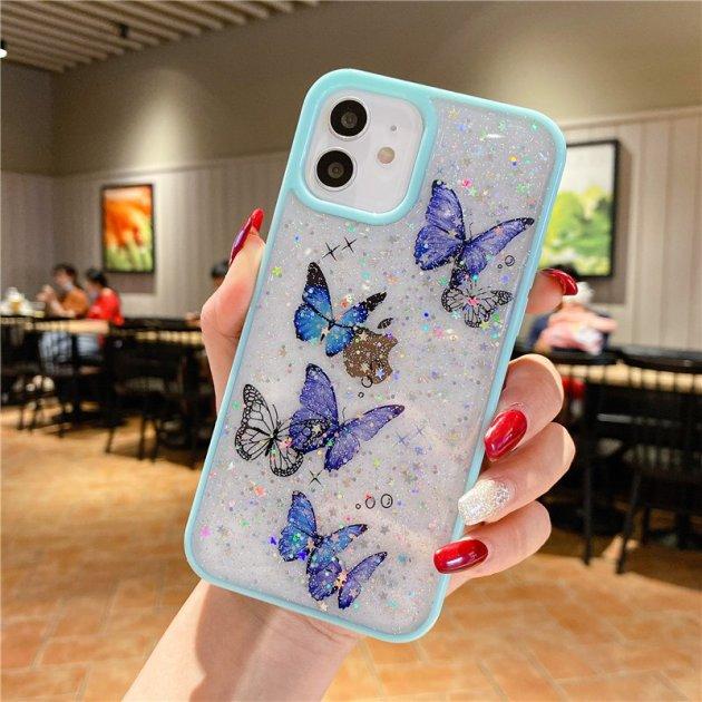 Чохол панель для Apple iPhone 13/14 Alitek Batterfly Метелики з блискітками Mint