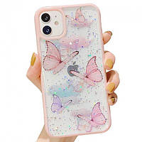 Панель чохол для Apple iPhone 13/14 Alitek Batterfly Метелики з блискітками Pink
