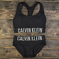 Женский комплект нижнего белья Calvin Klein (топ + слипы) коллекция Intense, цвет черный c розовой резинкой