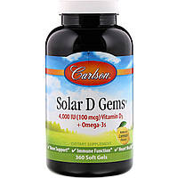 Витамин D-3 Carlson Labs, Solar D Gems, натуральный лимонный вкус, 4000 МЕ, 360 мягких таблеток - Оригинал