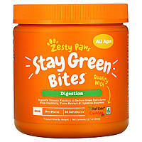 Zesty Paws, Stay Green Bites For Dogs, для пищеварения, для всех возрастов, со вкусом говядины, 90 жевательных