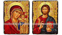 Иконы Венчальная пара "Казанская Пресвятая Богородица и Спаситель ,на дереве 400х300 мм