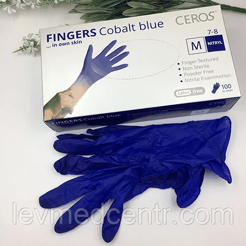 Рукавички нітрилові M нестерильні неприпудрені CEROS® "FINGERS Cobalt Blue", фото 1