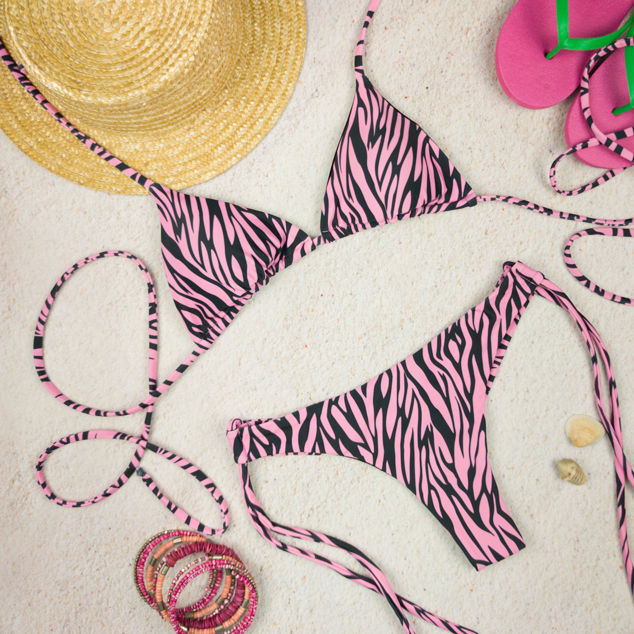 Купальник жіночий бікіні на зав'язках Pink Zebra braziliano