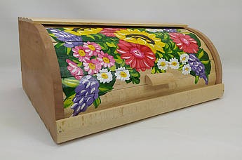 Хлібниця дерев'яна ручної роботи Квіти деревина бук 37 см * 27 см, висота 17 см.