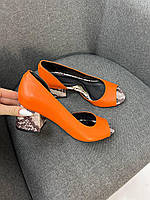 Женские туфли на каблуке оранжевые натуральная кожа только отшив