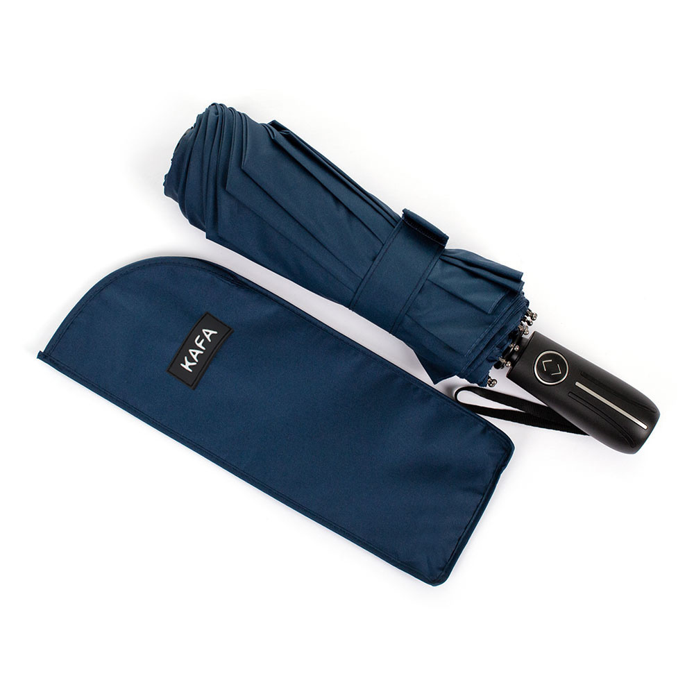 Парасолька чоловіча складана KAFA 12 спиць з великим куполом, повний автомат, система антивітер, синій (3260), фото 1