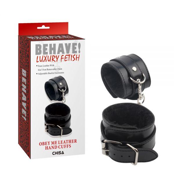 Кайдани для рук чорні шкіряні Chisa Obey Me Leather Hand Cuffs Кайф, фото 1