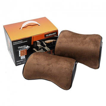 Подушка на підголовник еко-шкіра + алькантара "Elegant" з ефектом пам'яті Коричнева 2шт (700 505)
