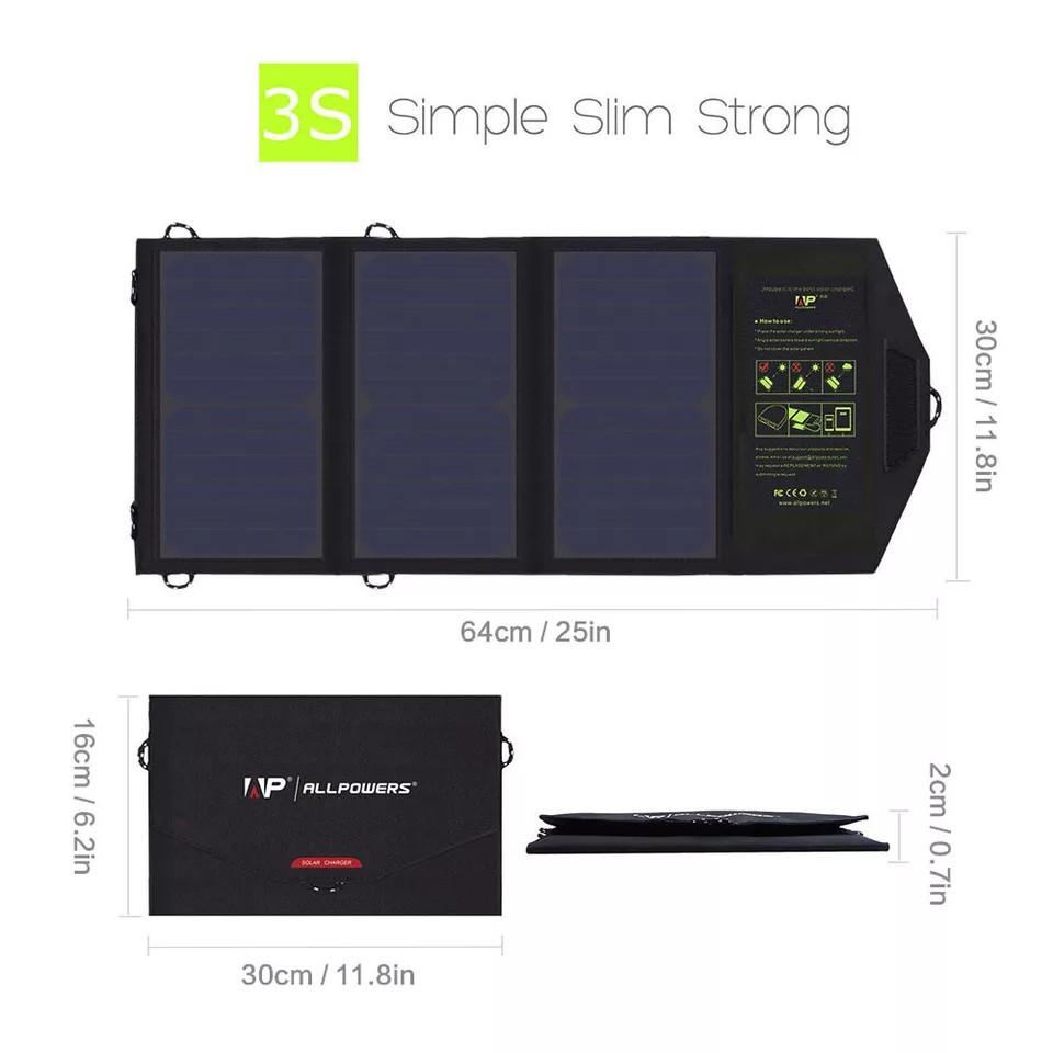 Зарядное устройство на солнечных панелях для смартфонов ALLPOWERS 5V 21W 2 USB, солнечная панель - фото 2 - id-p1587999345