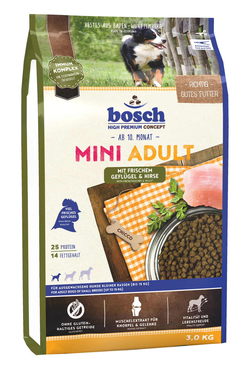 Bosch Mini Adult Poutry & Millet корм з птицею та просом для собак дрібних порід, 3 кг