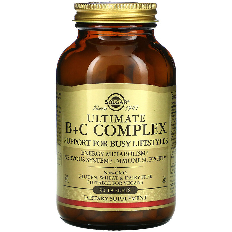 Комплекс вітаміну В + вітамін С, SOLGAR "Ultimate B+C Complex" (90 таблеток), фото 1