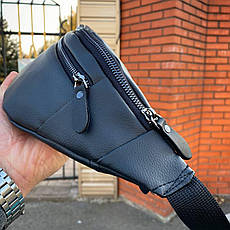 Чоловіча сумка бананок через плече, сумка на пояс і на груди з екошкіри чорна, фото 5