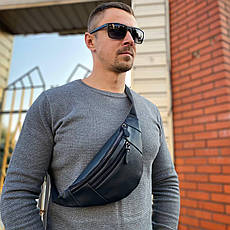 Чоловіча сумка бананок через плече, сумка на пояс і на груди з екошкіри чорна, фото 2