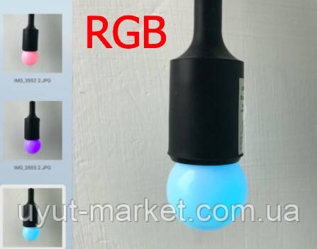 Світлодіодна лампа 1 Вт E27 G45 RGB кольорова автоматична зміна кольору "Акварель" 2 режими, фото 1