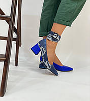 Женские туфли на каблуке синие натуральная кожа 41 весна 2022