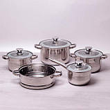 Набір посуду 9 пр (ківш із кр. 2.1 л, каштрулі з кр2.9л,3.9л,6.5л, паварка 24 см) ручки з неіржавкої сталі, фото 2