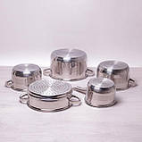 Набір посуду 9 пр (ківш із кр. 2.1 л, каштрулі з кр2.9л,3.9л,6.5л, паварка 24 см) ручки з неіржавкої сталі, фото 4