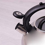Чайник 3 л із неіржавкої сталі зі свистком і скляною кришкою, фото 2