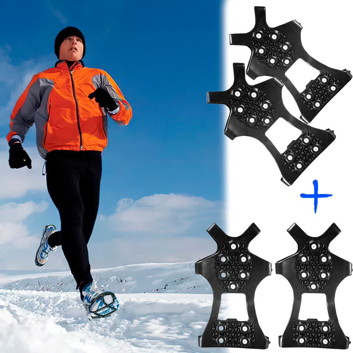 Льодоступи на взуття на 10 шипів (комплект - 2 пари), шипи на взуття від ожеледиці розмір L (41-46)