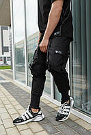 Весняні чоловічі карго-штани "Кіоші" чорні з помаранчевими стрічками - S, L, XL