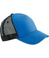 Молодіжна кепка бейсболка на літо яскраво-синя з чорною сіточкою