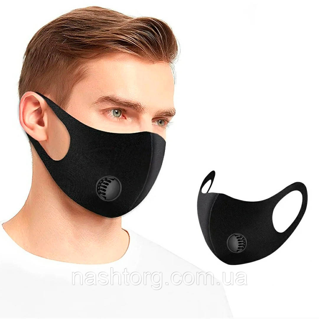 Черная защитная медицинская маска упаковка 12 шт. тканевая с клапаном Fashion Mask (медична маска) (NT) - фото 1 - id-p1288875190