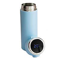 Термочашка "Vacuum cup" Блакитна на 420 мл, термокружка з індикатором температури для кави, термос для чаю