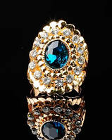 Кольцо женское с бирюзовым кристаллом код 475
